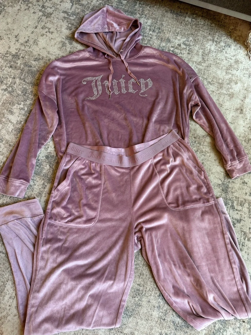 Juicy Couture Intimates Velour Pajama Lounge Set XL Pink Rhinestone Logo Y2K